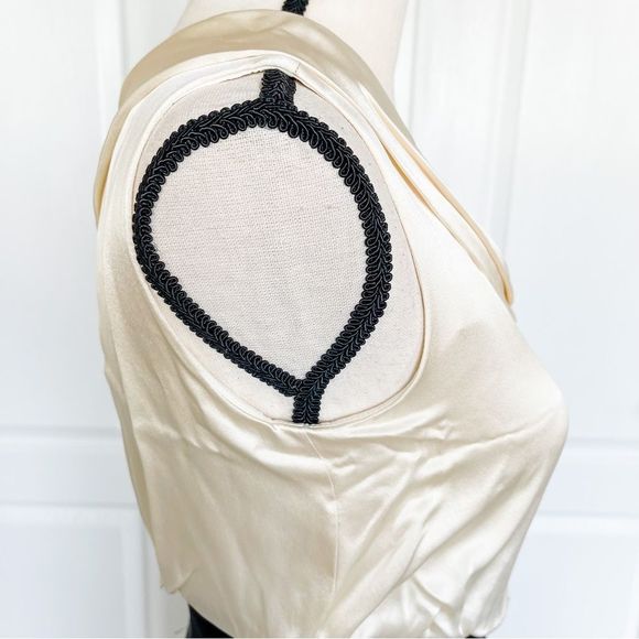 Antonio Melani 0 One Shoulder Cream White Black Contrast Silky Evening Dress - Picture 11 of 15